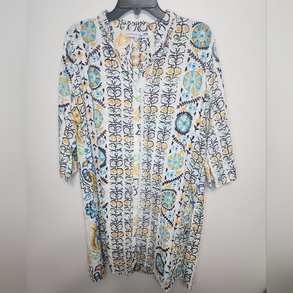 Colori di mare blue green yellow white tunic top boho size large - Picture 1 of 6